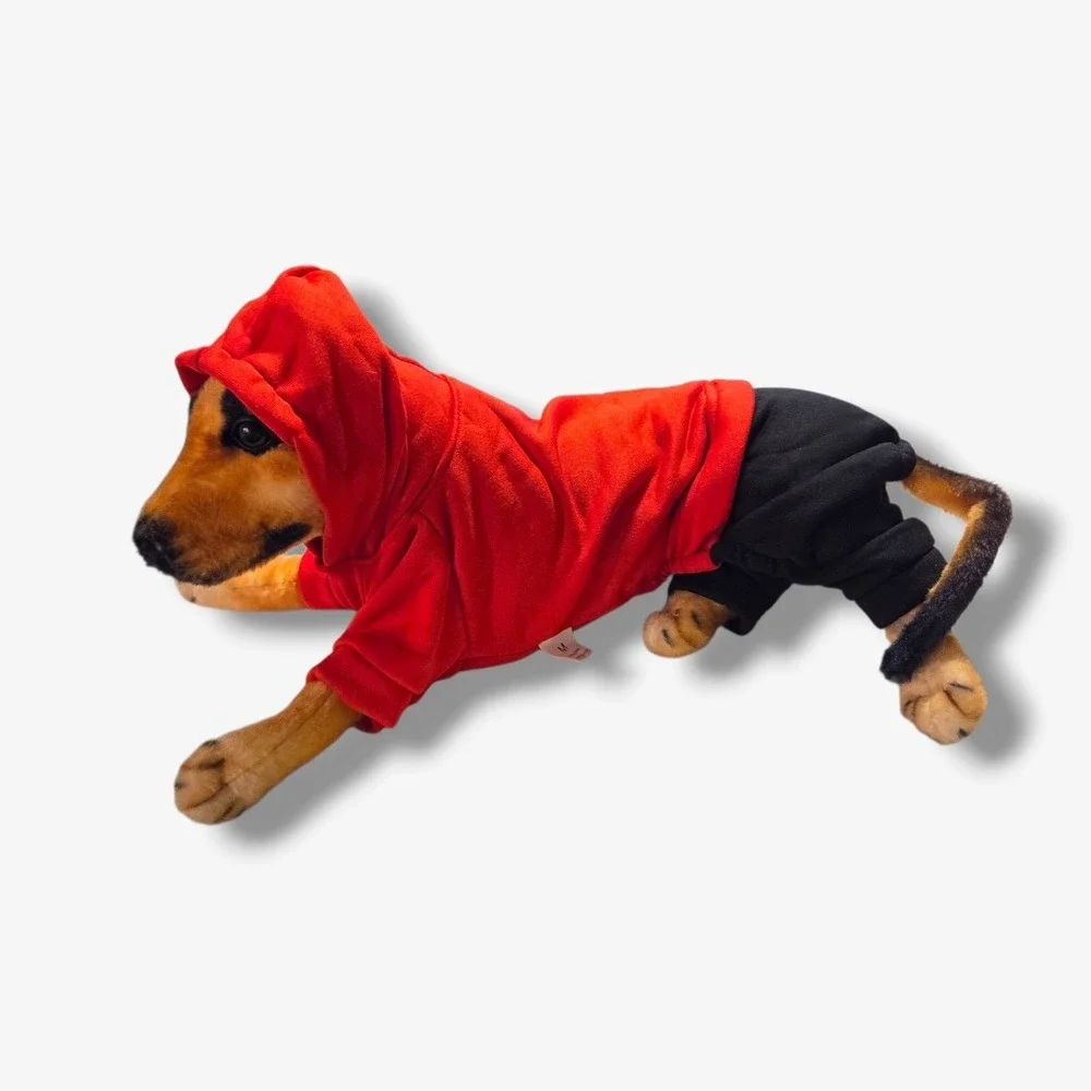 Fashion Class Boy Kids Dog Hoodie Jumpsuit Red Black Size M Pet Clothes